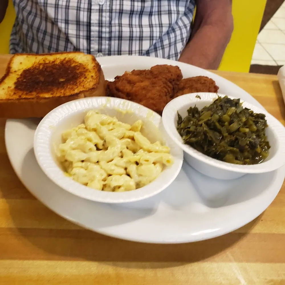 Fried Chicken Greens Mac Cheese